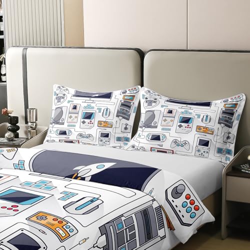 100% Cotton Gamer Bedding Sets for Boys,Gaming Duvet Cover Set Full Size,Boys Video Games Comforter Cover,Gamepad Designs Bed Set for Teen Boys Bedroom,Joystick Controller,3 Pcs with 2 Pillow Shams Erosebridal