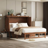 Ball & Cast Murphy Bed Full W/Desk & 2 Removable Shelves,Cabinet Bed W/ 2 USB Port & Power Outlets,Hidden Foldable Wall Bed Frame for Home Office,Apartment,Guest Room,Walnut Ball & Cast