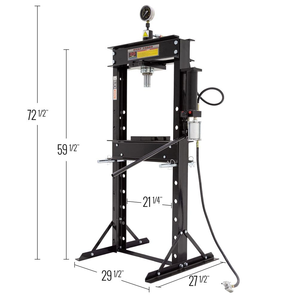 Black Widow BD-PRESS-20A-20 Ton Air-Operated Mechanic Repair Shop Press - WoodArtSupply