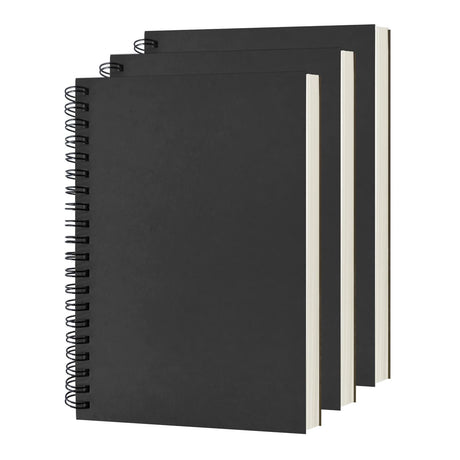 DSTELIN Blank Spiral Notebook, 3-Pack, Soft Cover, Sketch book, 100 Pages / 50 Sheets, 7.5 inch x 5.1 inch, 100GSM, (Black) DSTELIN