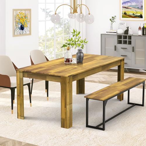 STHOUYN 71" 6ft Kitchen Dining Room Table for 6 8, Large Farmhouse Dinner Table, Wood Rectangular Long Table for Big Family, Waterproof & Scratch Resistant, Conference Table (Brown) STHOUYN