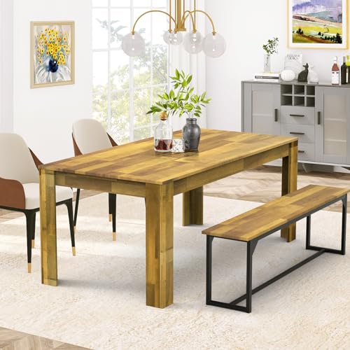 STHOUYN 71" 6ft Kitchen Dining Room Table for 6 8, Large Farmhouse Dinner Table, Wood Rectangular Long Table for Big Family, Waterproof & Scratch Resistant, Conference Table (Brown) - WoodArtSupply