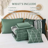 Dintszyayue Green Comforter Set Queen Size, 8 Pieces Boho Striped Bed in a Bag Soft Microfiber Bedding Set for All Season Dintszyayue
