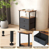Smoproper Nightstand with Charging Station, Bedside End Table with 2 Fabric Drawers for Bedroom, Side Table with USB Ports and Outlets (Brown Black) Smoproper