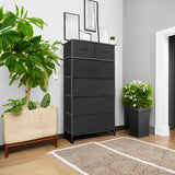 Mifuro Tall Dresser for Bedroom, Vertical Storage Organizer Tower with 6 Drawers, Chest of Drawers with Fabric Bins, Steel Frame, Wood Top for Bedroom, Closet, Entryway- Black Mifuro