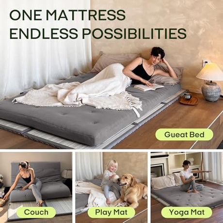 ZonLi Japanese Floor Futon Mattress Twin Size 75"x 39", 100% Cotton Cover 2.5'' Thicken Tatami Mattress, Foldable Sleeping Pad, Portable Dormitory Tatami Mat (Grey) ZonLi