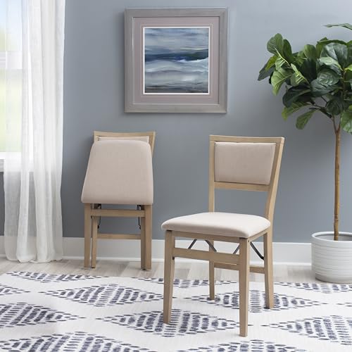 Linon Keira Wooden Folding Chair Upholstered Seat and Back Set of 2, Dining Height, Rustic Natural & Beige Linon