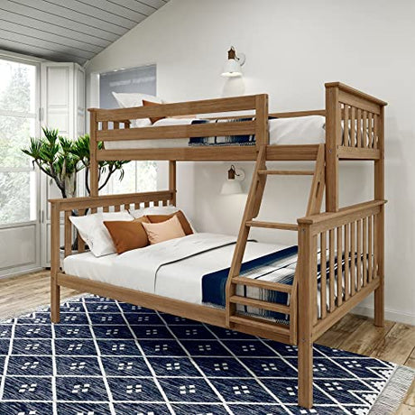 Plank+Beam Classic Wooden Bunk Bed Twin Over Full Size, Platform Bed Frame with Bunk Bed Ladder and Wood Slats for Adult, Space Saving Bed, Easy to Assemble, No Box Spring Needed, Pecan Plank+Beam