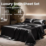 Love's cabin Twin Satin Sheets Sets - 3 Piece Black Silky Bed Sheets with Deep Pockets, Luxury Silk Feel Satin Twin Size Sheet Set Bedding Set (1 Flat Sheet,1 Fitted Sheet,1 Pillow case) Love's cabin