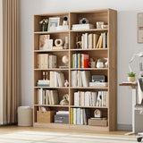 FACBOTALL 6-Tier Light Oak Double Wide Bookshelf - Stylish Freestanding Storage for Home Decor FACBOTALL