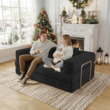 BSHOMGI 4 in 1 Futon Sofa Bed Queen Size - Foldable Convertible Sleeper Couch,Teddy Foam-Filled Compressed Couch Removable Corduroy Cover, Space Saving Sofas for Bedroom & Dorm (Black, 59” 2 Seat) BSHOMGI