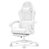 TUKAKA White Gaming Chair,Ergonomic Massage Computer Office Desk Chair with Footrest,Pocket Spring Cushion,Reclining Leather Adjustable Gamer Chair with Headrest and Lumbar Support,White TUKAKA