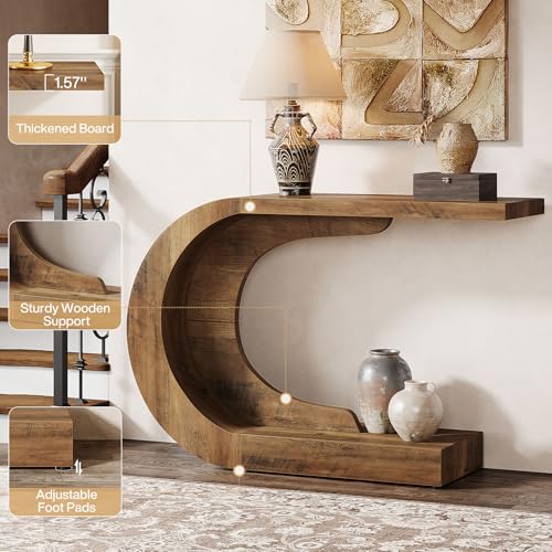 Tribesigns 43.3" Mid-Century Modern Console Table for Entryway, Wood C-Shaped Hallway Entry Accent Table for Living Room, Entrance, Foyer, Easy Assembly, Brown Tribesigns