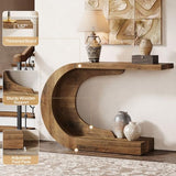 Tribesigns 43.3" Mid-Century Modern Console Table for Entryway, Wood C-Shaped Hallway Entry Accent Table for Living Room, Entrance, Foyer, Easy Assembly, Brown Tribesigns