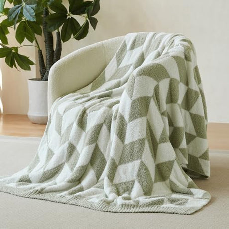 Snuggle Sac Sage Green Bedding Blankets Twin Size, Super Soft Warm Blankets Oversized Cozy Knit Fuzzy Blanket for Living Room, Chevron Green,60x80 inches Snuggle Sac