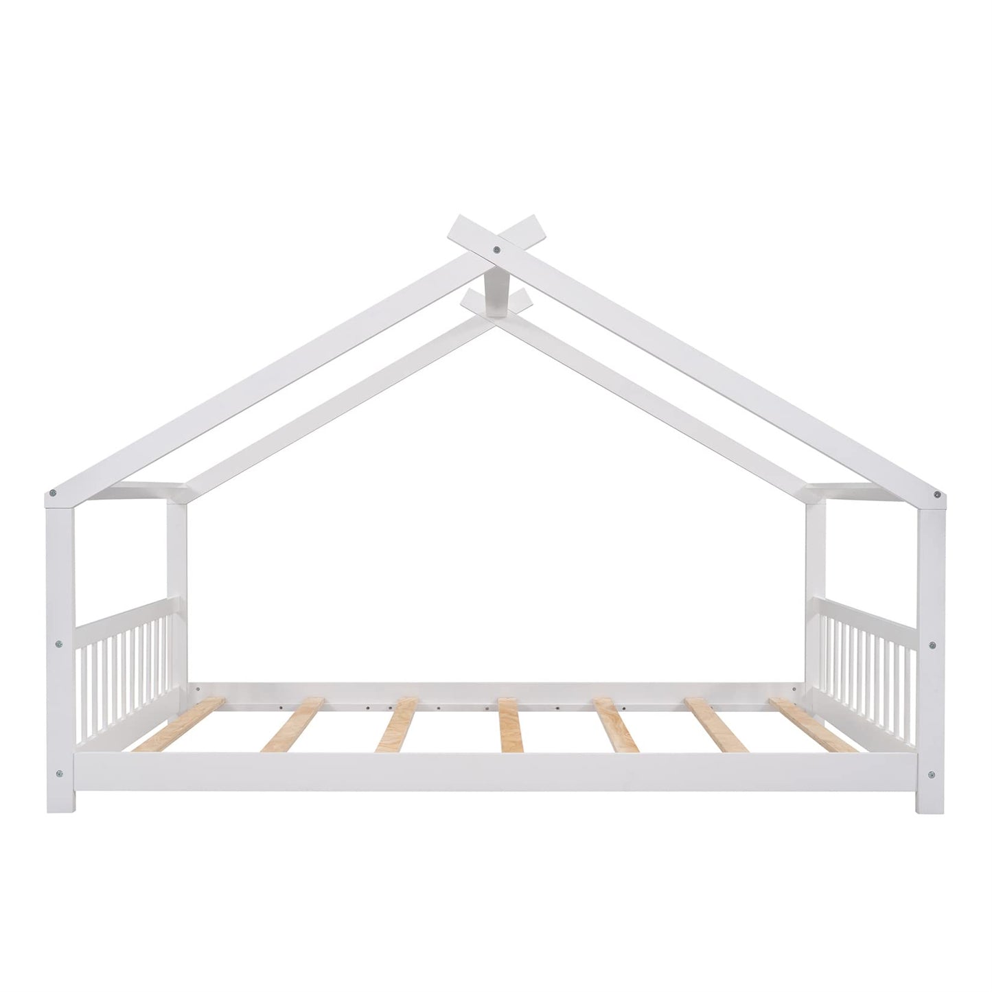 Full House Beds White Montessori Bed Wood Frame Kids Platform Bed with Headboard & Footboard for Children Boys Girls Teens - WoodArtSupply