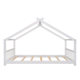 Full House Beds White Montessori Bed Wood Frame Kids Platform Bed with Headboard & Footboard for Children Boys Girls Teens Bellemave