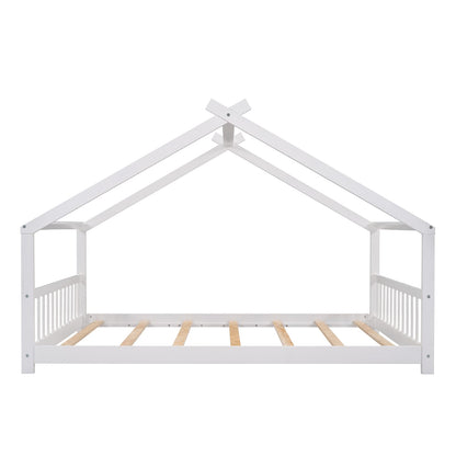 Full House Beds White Montessori Bed Wood Frame Kids Platform Bed with Headboard & Footboard for Children Boys Girls Teens - WoodArtSupply