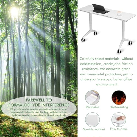 OOFAYBILL 4 Pack 55" Foldable Conference Table with Wheels & Flip Top - Commercial Mobile Meeting Table for Office Training Seminar, Space-Saving Design, Easy Folding Classroom Table OOFAYBILL