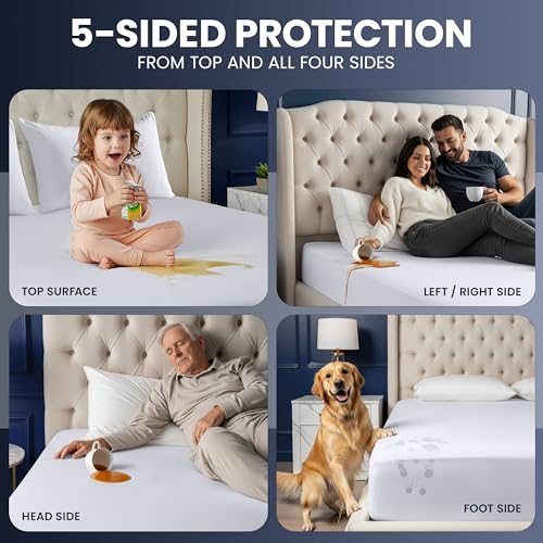Utopia Bedding Waterproof 5-Sided Mattress Protector Full Size, Premium Breathable Mattress Cover, Fitted Style with Stretchable Pockets (White) Utopia Bedding