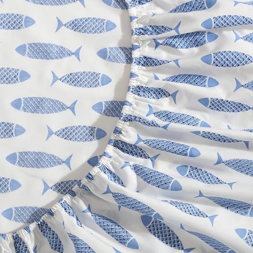 Nautica - Twin Size Sheet Set, Crisp & Tailored Cooling Sheets with a Smooth Cotton Percale Lightweight Feel - Bed Sheets with Matching Pillowcase & Fitted Sheet (Whale Stripe Blue) Nautica