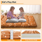 IDEALHOUSE Japanese Floor Mattress, Roll-Up Futon, Full Size, Flowers Printed Thicken Futon Mattress for Floor, Microfiber Cotton Sleeping Pad for Guest Room, Camping and Kids Play Mat, Brick Red IDEALHOUSE