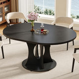 iPormis 43.3-59 Inch Extendable Round Dining Table for 6-8 People, Oval Dinner Table with Adjustable Top and A Stable Round Pedestal Base, Space Saving Wooden Kitchen and Dining Table, Black iPormis