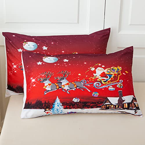 JERYMUND Christmas Duvet Cover Twin Size, Santa Claus Deer Pattern Luxury Bedding Set, Comforter Cover with Zipper, 100% Microfiber, 2 Pieces JERYMUND