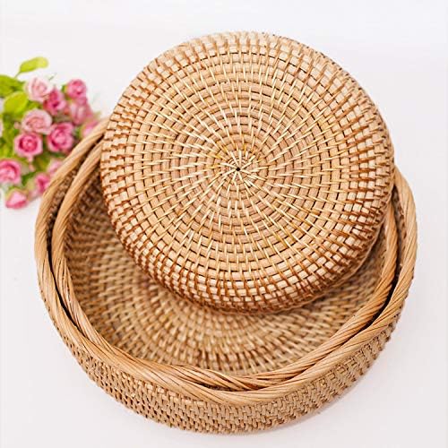 YANGQIHOME Rattan Bread Basket, Round Fruit Baskets, Wicker Storage Bowls, Natural Woven Serving Basket Bowls, Decorative Baskets for Kitchen Counter Organizing, Gift Basket, Set of 3