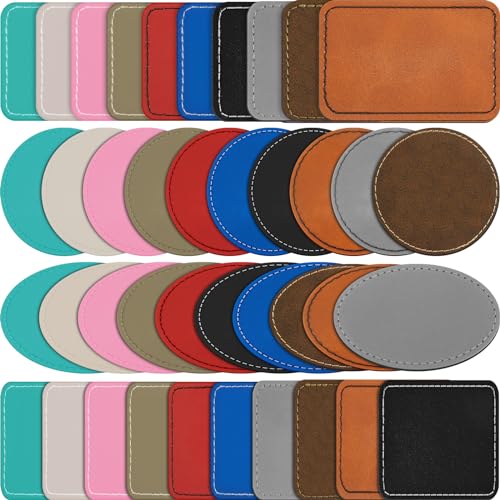 Dunzy 60 Pcs Blank Leatherette Hat Patches Laserable Leatherette Patch Iron on Heat Press with Adhesive Leather Patches for Hats Clothes Repair(Colorful,3 x 2 Inches) Dunzy