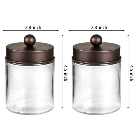 Amolliar Apothecary Jars Bathroom Storage Organizer - Cute Qtip Dispenser Holder Vanity Canister Jar Glass with Lid for Cotton Swabs,Rounds,Bath Salts,Makeup Sponges,Hair Accessories/Bronze (2 Pack) Amolliar