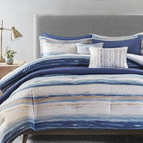 Madison Park Marina Comforter Quilt Combo Set - Modern Luxury Design, All Season Down Alternative Bedding, Matching Shams, Decorative Pillows, Full/Queen(90"x90"), Seersucker Blue 8 Piece Madison Park
