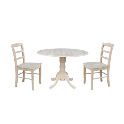 International Concepts 42" Dual Drop Leaf 2 Madrid Chairs Dining Table, Unfinished