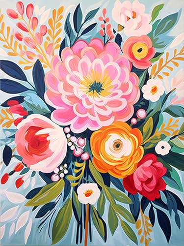 MjhRcll Flowers Stamped Cross Stitch Kits,Flowers in Vase Cross Stitch Ornament Kits for Adults Beginners, Counted Embroidery Needlepoint Kits Home Decor 12x16 Inch