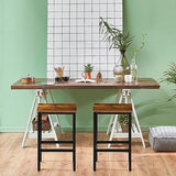 SUPER DEAL Counter Height Bar Stools Set of 2 for Kitchen, 26 Inches Industrial Backless Metal BarStools with Wood Top, Rustic Brown SUPER DEAL