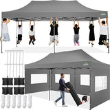 COBIZI 10x20 Pop up Canopy Tent 10x20 Canopy with 6 Sidewalls Waterproof Heavy Duty Commercial Tent for Parties Outdoor Garden Gazebo, Carry Bag with Wheel(10x20ft, Gray) COBIZI