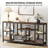 Tribesigns Console Sofa Table, 70.9 inch Extra Long Table Behind Couch with Storage Shelves, 3-Tier Industrial Narrow Entryway Hallway Accent Table for Living Room, Rustic Brown Tribesigns