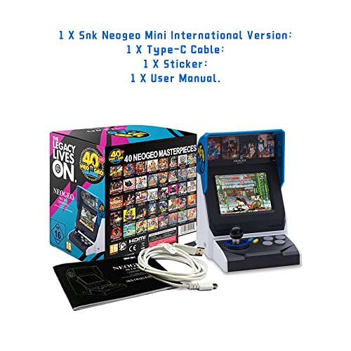 NEOGEO Mini Arcade International Version, 40 Pre-Loaded Classic SNK Games:The KING of The FIGHTERS / METAL SLUG and More, Built-in Clearly 3.5”LCD Screen, HDMI and 2 Gamepad Ports UNICO