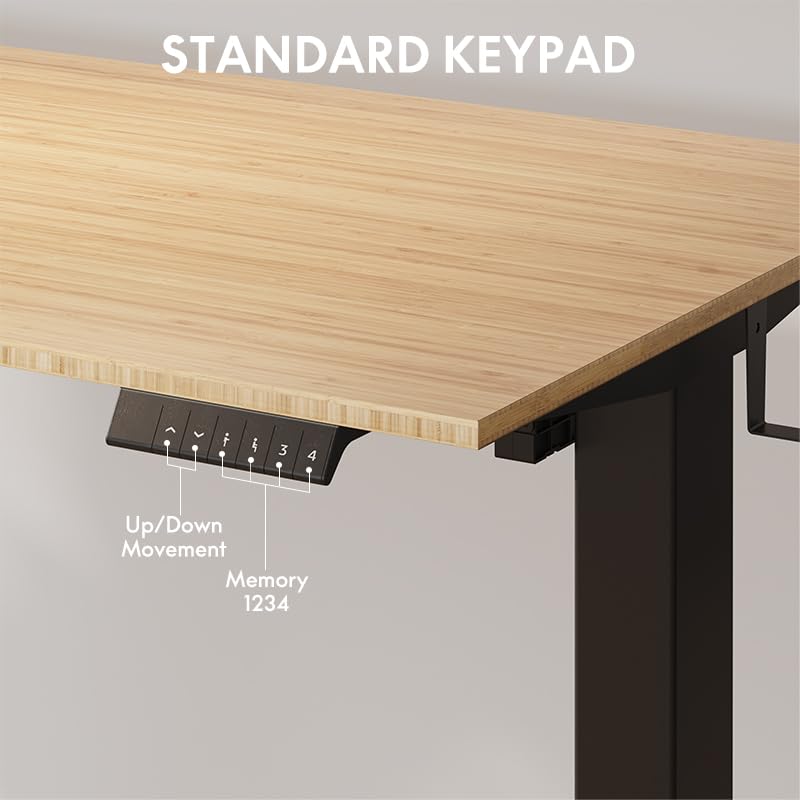 FLEXISPOT EN2 Whole-Piece Bamboo Standing Desk with Clamp Power Strip, 55 x 28 Electric Stand Up Height Adjustable Desk with Cable Management (Black Frame + 55" Bamboo Top, 2 Packages) FLEXISPOT