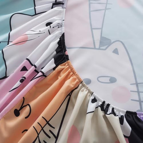 ADASMILE A & S Kids Cat Sheets Full Size for Girls Kawaii Cat Bedding Sets Including 1 Fitted Sheet 1 Flat Sheet 2 Pillowcases Kitten Animals Printed Bed Set Soft Microfiber All Season Home Decor ADASMILE A & S