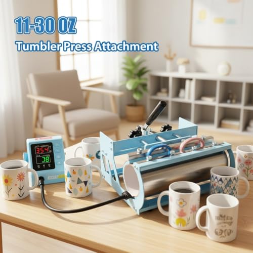 8 in 1 Heat Press kit, 15x15 Heat Press Machines with Attachment 9-30oz Tumblers Press, Hats Press, Flats Press, Multifunction Combo DIY Heats Transfer Press Vinyl for Beginners and entrepreneu AKEYDIY
