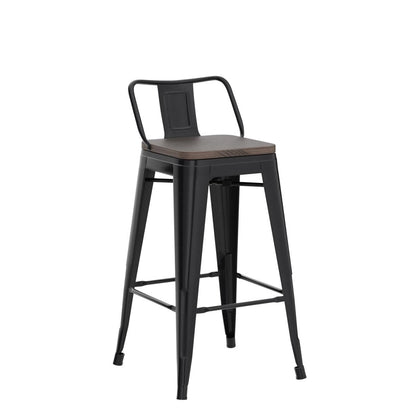 Yaheetech 26 inch Low Back Metal Bar Stools Set of 4 Counter Height Barstools with Wooden Seat Industrial Counter Stool Bar Chairs for Home Kitchen Black