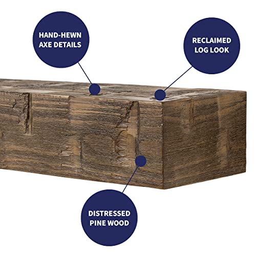 Country Living Wood Fireplace Mantel Shelf - Bodie 48 Inch Mocha Finish | Rustic Hand-Hewn and Distressed Pine Beam with Worn, Reclaimed Log Look; for Fireplaces, Hearths & Décor Country Living