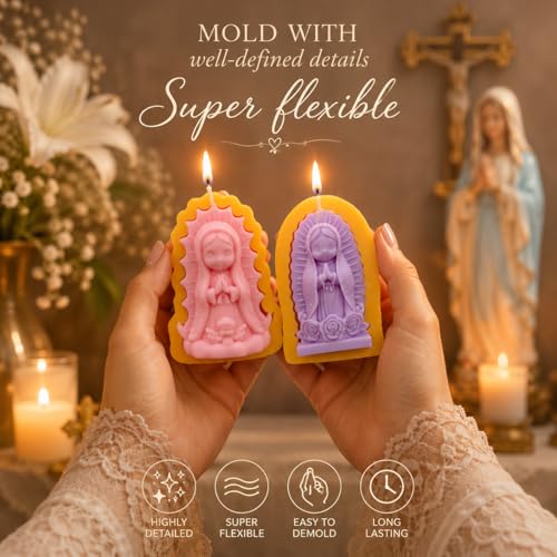 Toni Crafty Virgin Mary Candle Mold 2 Pieces Different Desings, Candle Making molds, Premium Silicone Easy Release Flexible Durable, virgencita Candle Mold Virgen de Guadalupe soap Mold.