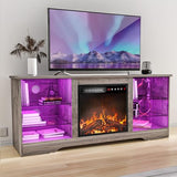 TAVATA 58" Fireplace TV Stand, Modern Entertainment Center with Fireplace for TVs up to 65 inch, Media TV Console for Living Room with Led Lights, Adjustable Glass Shelves and Storage Cabinets (Grey) TAVATA