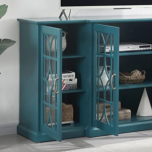 SUPPNEED 63” TV Stand, Storage Buffet Cabinet, Sideboard with Glass Door and Adjustable Shelves, Console Table for Dining Living Room Cupboard, Teal Blue