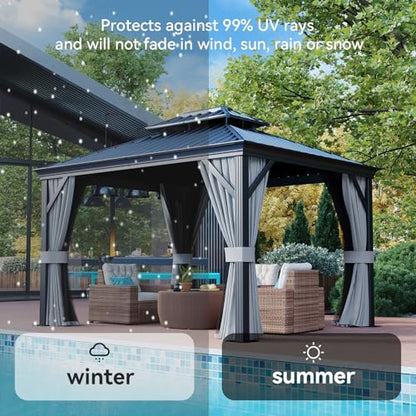 Aoxun 10' x 12' Hardtop Gazebo, Galvanized Steel Double Top, Aluminum Gazebo, Outdoor Metal Gazebo with Privacy Curtains and Mosquito Netting, for Parties, Gardens, Decks, Patios, Lawns