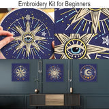 Louise Maelys 3 Set Tarot Embroidery Kits for Beginners,Cross Stitch Kit for Adults,Starters DIY Needlepoint Including Embroidery Cloth with Sun Moon Star Evil Eye Pattern and Instructions
