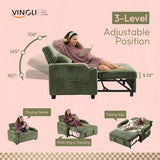 VINGLI Green Futon Sofa Bed Convertible Loveseat Sleeper Sofa Couch, Corduroy Pullout Sofa Fold Out Couch Bed with USB Ports, Cup Holders, Armrest for Living Room, Bedroom Apartment Room VINGLI