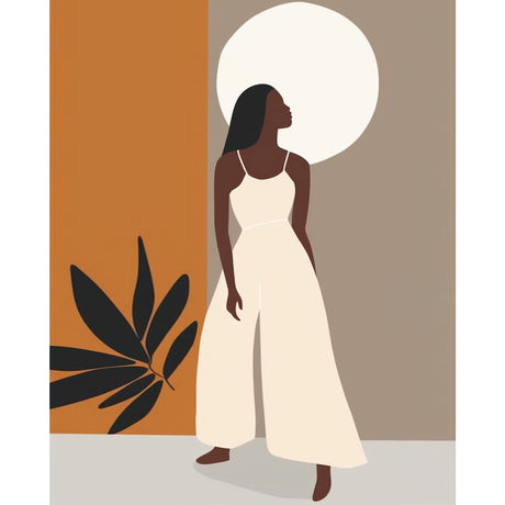 Afro Girl Painting Fashion Black Women Paint by Number Kits 16 x 20 inch Canvas DIY Tropical Leaves Oil Painting for Kids Adults Beginner with Brushes and Acrylic Nordics Boho Art Gift(Frameless) TUMOVO